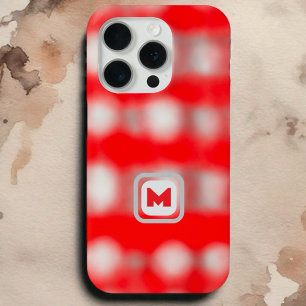 Coque iPhone 15 Pro Joli carreau rouge blanc gris monogramme Noël