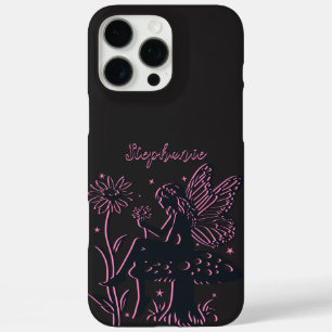 Coques iPhone 16 Pro Max Joli champignon et fleur de fée noir et rose