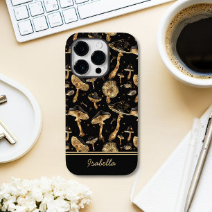 Coque Pour iPhone 14 Pro Joli champignon noir et or personnalisé