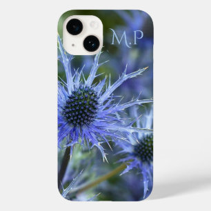Coque Pour iPhone 14 Joli Chardon de Mer Bleu Monogramme