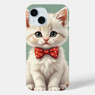 Coque Pour iPhone 15 Joli chat blanc adorable avec noeud papillon