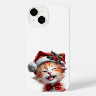 Coque Pour iPhone 14 Joli chat de Noël avec chapeau de Père Noël et noe