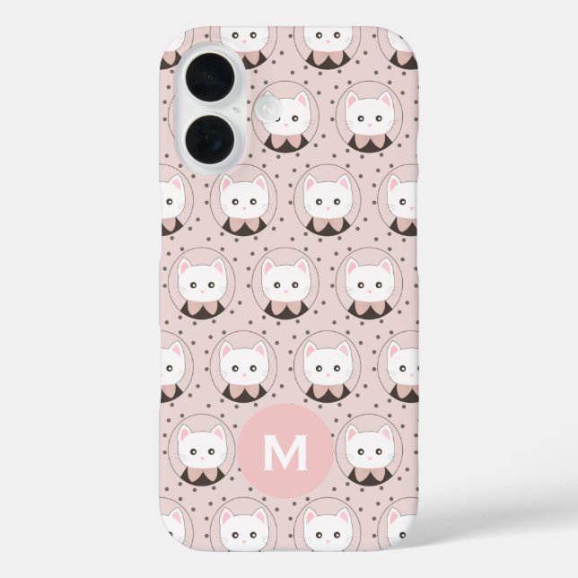 Coques Case-Mate iPhone Joli Chat Face Rose Dotty Motif Monogramme (Verso)