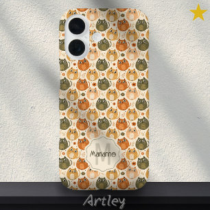 Coque Pour iPhone 16 Joli Chat Gris Orange Points de Nommé Monogramme