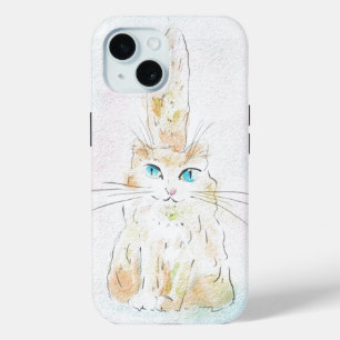 Coque Pour iPhone 15 Joli Chat Pastel Aquarelle
