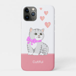 Case-Mate iPhone Case Joli chat tabby & coeurs sur fond rose et blanc