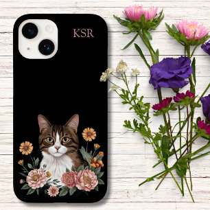 Coque Pour iPhone 14 Joli chat tigré avec des fleurs