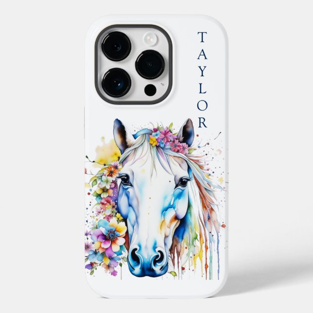 Coques Case-Mate iPhone Joli Cheval Blanc Floral Personnalisé (Verso)