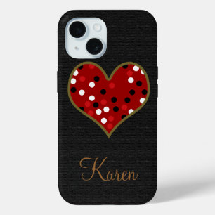 Coque Pour iPhone 15 Joli coeur de points noirs/rouges