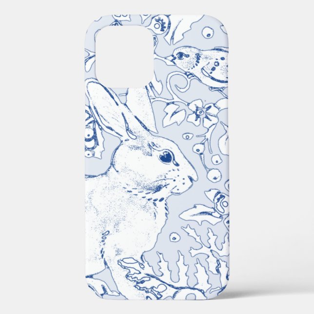 Coques Case-Mate iPhone Joli croquis bleu et blanc lapin Oiseau floral feu (Verso)