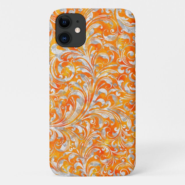 Coques Case-Mate iPhone Joli design floral tourbillon orange (Dos)