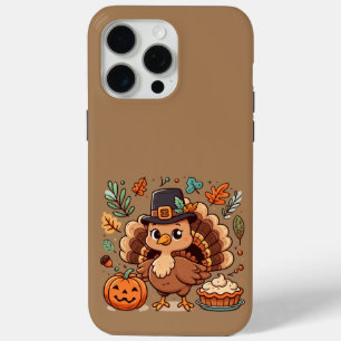 Coque iPhone 15 Pro Max Joli dessin animé de dinde et de citrouille de Tha