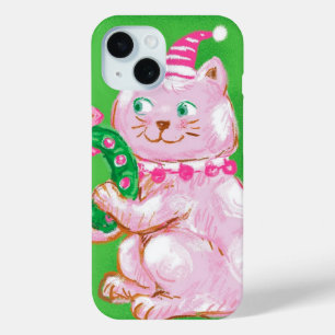 Coque Pour iPhone 15 Joli dessin de Noël Chat tenant une couronne