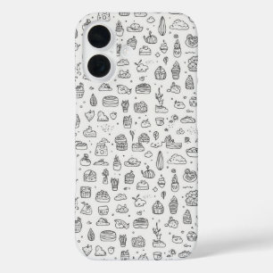 Coque Pour iPhone 16 Joli doodles dessinés à la main en noir et blanc