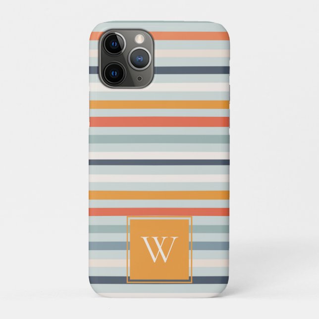 Coques Case-Mate iPhone Joli Dusky Orange Bleu Motif rayé Monogramme (Dos)