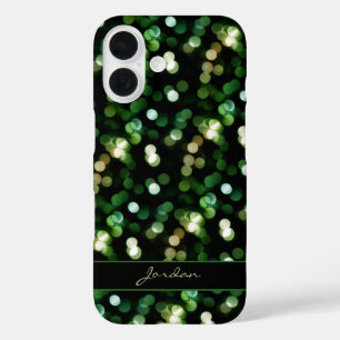 Coque Pour iPhone 16 Joli émeraude vert & or éclat lumières avec nom