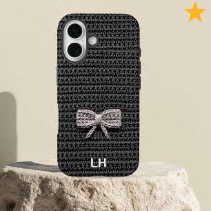 Coque Pour iPhone 16 Joli fil de crochet noir avec noeud papillon perso