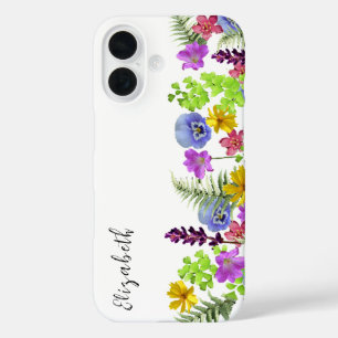 Coque Pour iPhone 16 Joli Fleur sauvage Nom personnalisé et Monogramme
