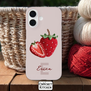 Coque Pour iPhone 16 Joli Granny rose Chic Crochet Monogramme fraise