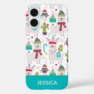 Coque Pour iPhone 16 Joli hiver Noël Llama Motif personnalisé