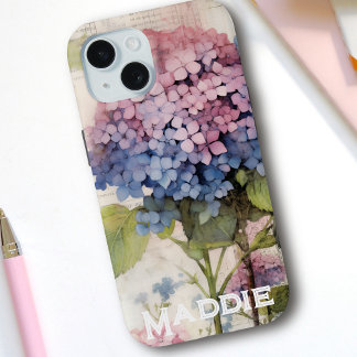 Coque Pour iPhone 15 Joli Hydrangea & Papillon Purple Personnalisé