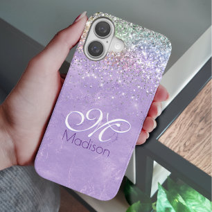 Coque Pour iPhone 16 Joli Iridescente lilas violet faux parties scintil