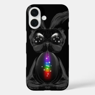 Coque Pour iPhone 16 Joli lapin noir avec Soul arc-en-ciel Chakra
