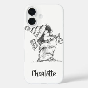 Coque Pour iPhone 16 Joli manchot de Noël rétro avec chapeau et écharpe