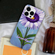 Joli Mauve Purple Daisy peinture à l'huile Monogra