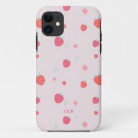 Joli monogramme blanc rose et fraise rouge