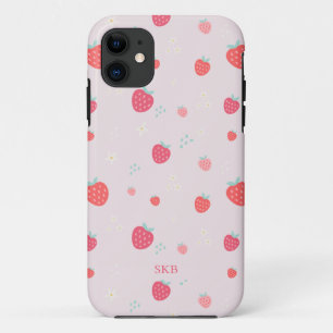 Case-Mate iPhone Case Joli monogramme blanc rose et fraise rouge