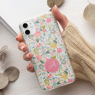 Coque Pour iPhone 14 Joli monogramme botanique floral rose pastel