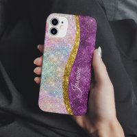Joli monogramme doré fuchsia iridescent faux paill