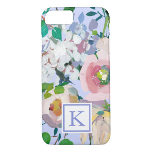 Case-Mate iPhone Case Joli Monogramme floral de l'aquarelle bleue