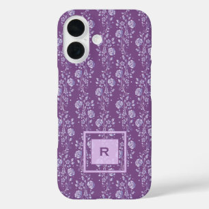 Coque Pour iPhone 16 Joli monogramme floral pourpre et Lilac