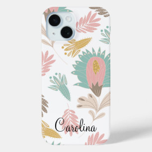Coque Pour iPhone 15 joli motif botanique floral girly monogrammed