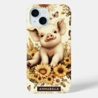 Joli Motif de cochon de tournesol Vintage