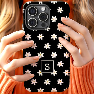 Coque Pour iPhone 15 Joli motif de lys de prairie noir à fleurs avec mo