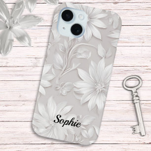Coque Pour iPhone 15 Joli motif floral blanc naturel élégant chic
