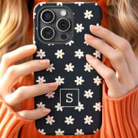 Joli motif floral de lis de gazon Monogramme Navy