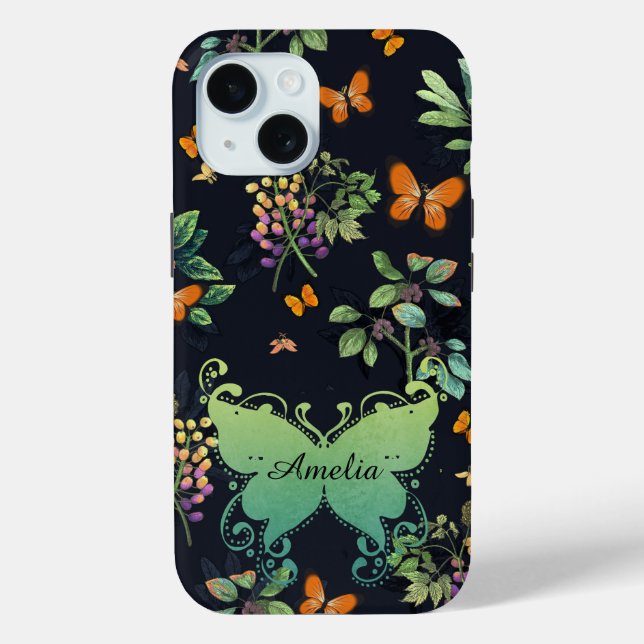 Coques Case-Mate iPhone Joli Motif floral foncé personnalisé (Verso)