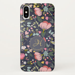 Case-Mate iPhone Case Joli motif floral rose et gris avec monogramme per