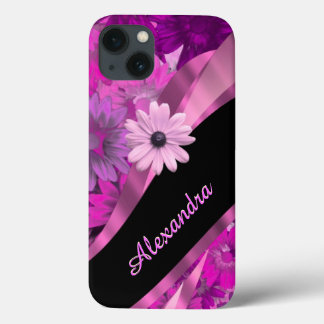 Etui iPhone 13 Joli motif floral rose personnalisé