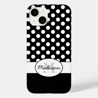 Coque Pour iPhone 14 Joli motif rétro à pois blancs Monogramme