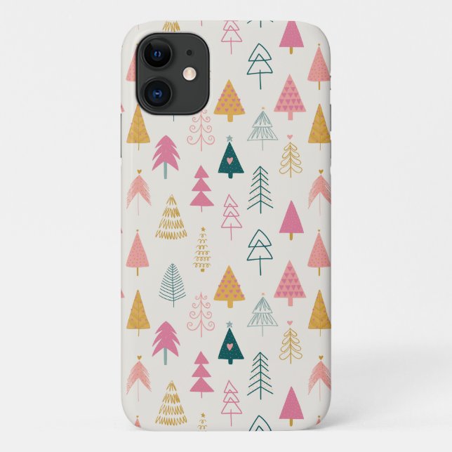 Coques Case-Mate iPhone Joli Motif rose pâle des arbres de Noël (Dos)