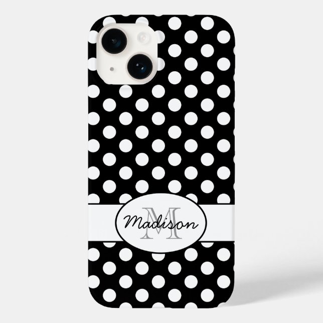 Coques Case-Mate iPhone Joli noir blanc pois rétro motif Monogramme (Verso)