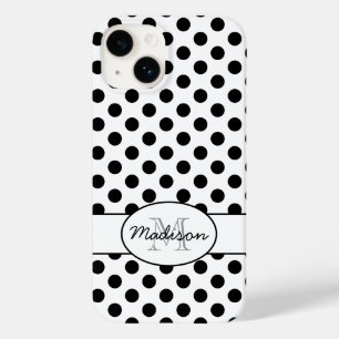 Coque Pour iPhone 14 Joli noir blanc pois rétro motif Monogramme