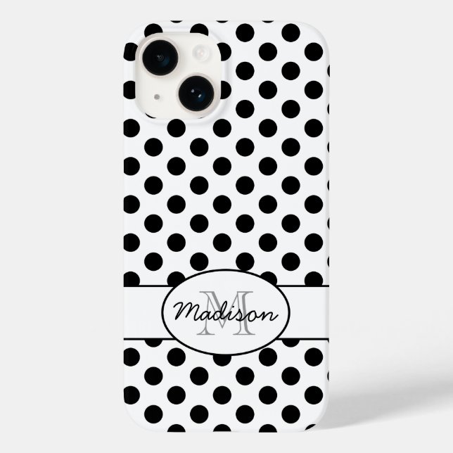 Coques Case-Mate iPhone Joli noir blanc pois rétro motif Monogramme (Verso)
