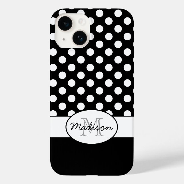 Coques Case-Mate iPhone Joli noir blanc pois rétro motif Monogramme (Verso)