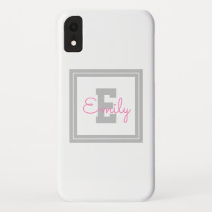 Case-Mate iPhone Case Joli nom encadré et monogramme Gris clair et ros